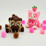 Chocolate & Strawberry Kitties | 3D Printed | Articulated Collectible for Desk